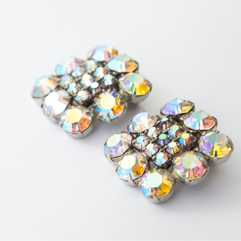 Vintage earrings 80s rhinestone earrings clip on earrings - Picture 4 of 10